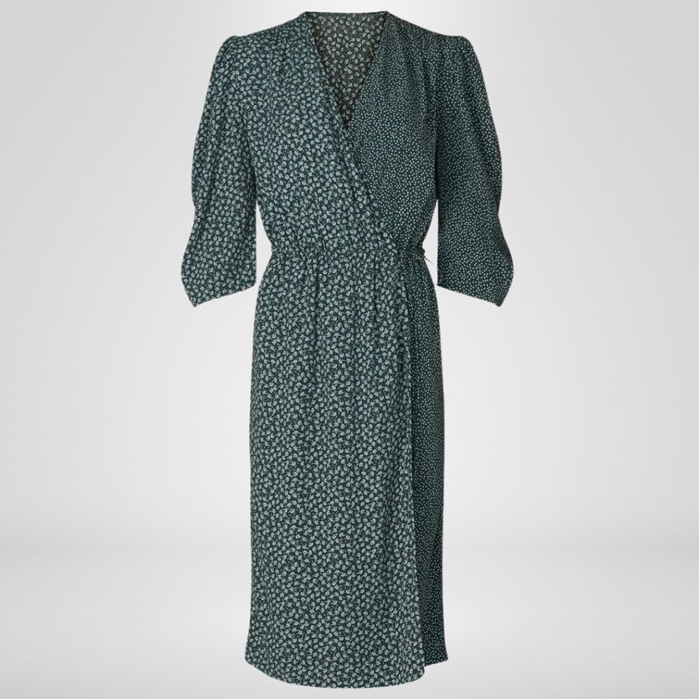 SEE BY CHLOÉ Flowers & Dots Printed Wrap Dress In Green Blue Size 38 / 6